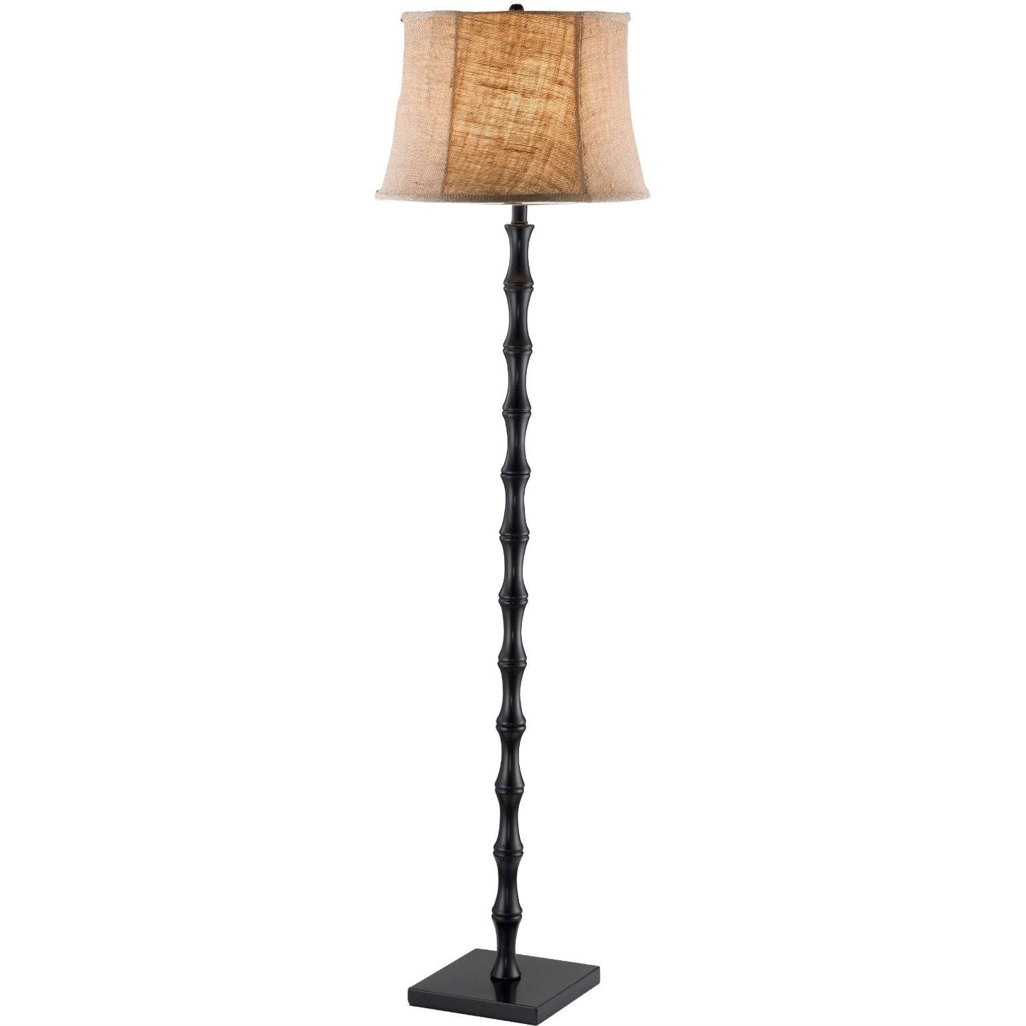 Lighting > Floor Lamps - Traditional Floor Lamp With Black Metal Pole And Brown Burlap Bell Shade