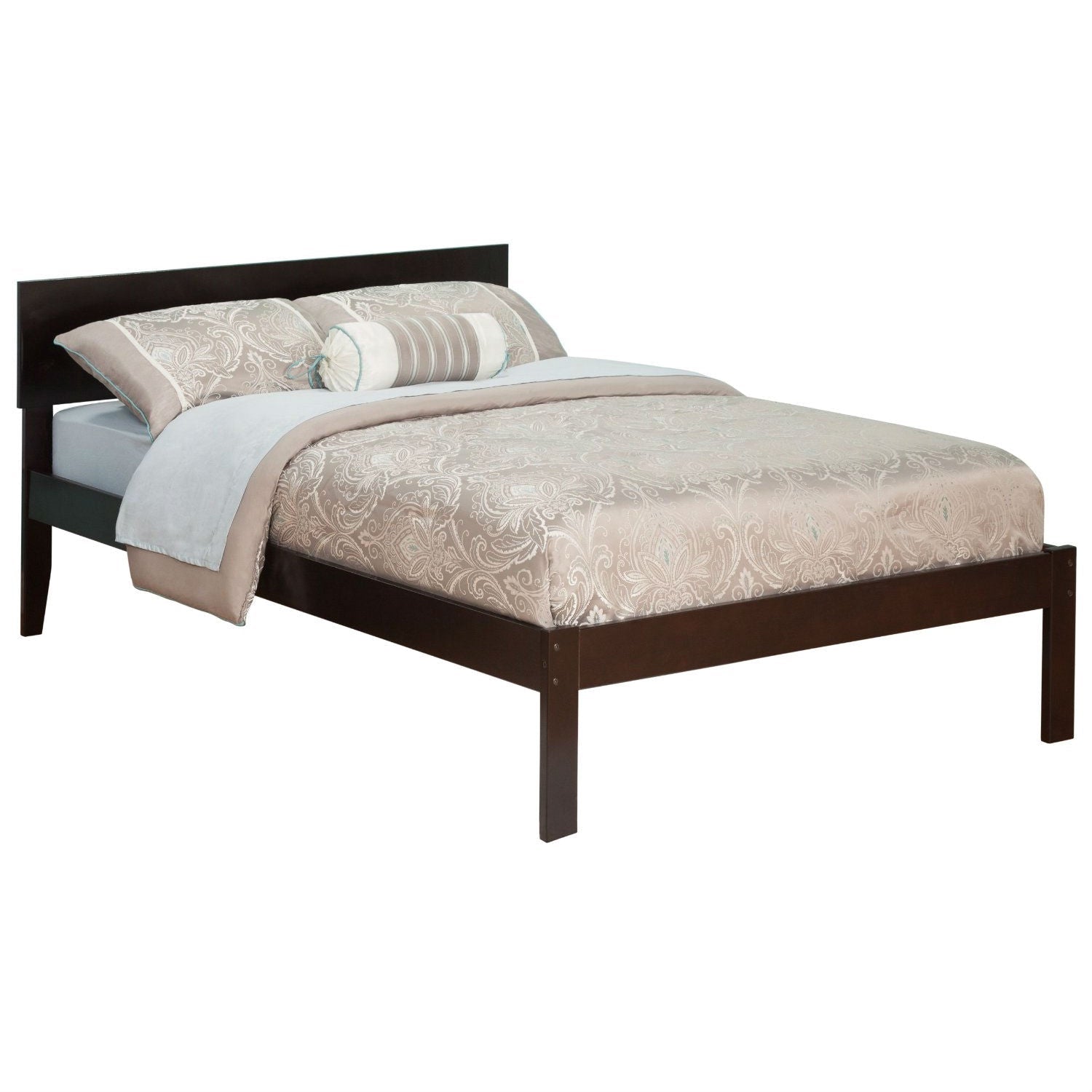 Bedroom > Bed Frames > Platform Beds - Full Size Platform Bed With Headboard In Espresso Wood Finish