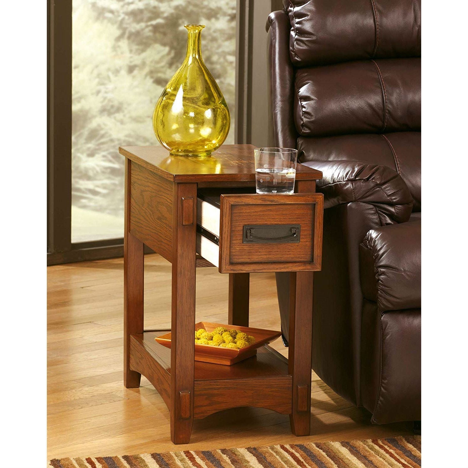 Bedroom > Nightstand And Dressers - Mission Style 1-Drawer End Table Nightstand In Brown Wood Finish