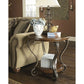 Bedroom > Nightstand And Dressers - Accent End Table Nightstand In Brown Wood With Scrolling Metal Legs