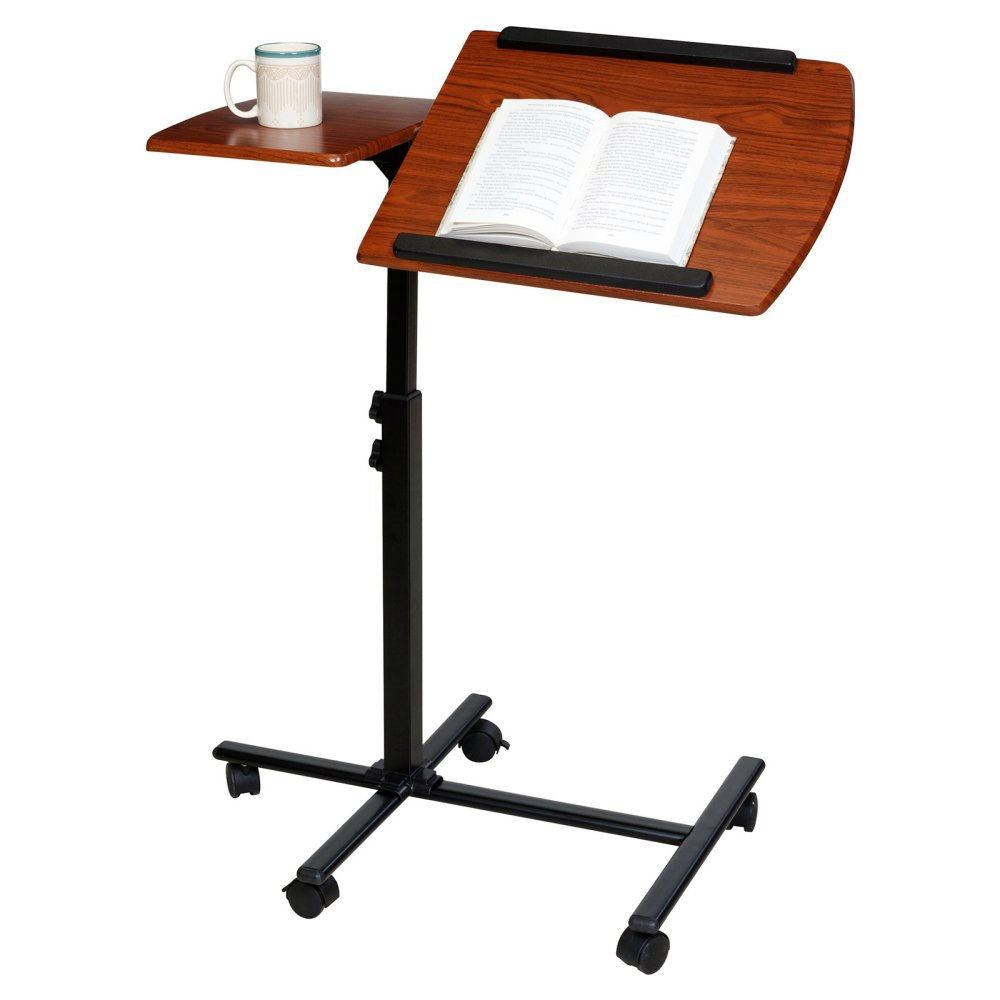 Office > Computer Desks - Adjustable Height Laptop Cart Computer Desk In Cherry Finish