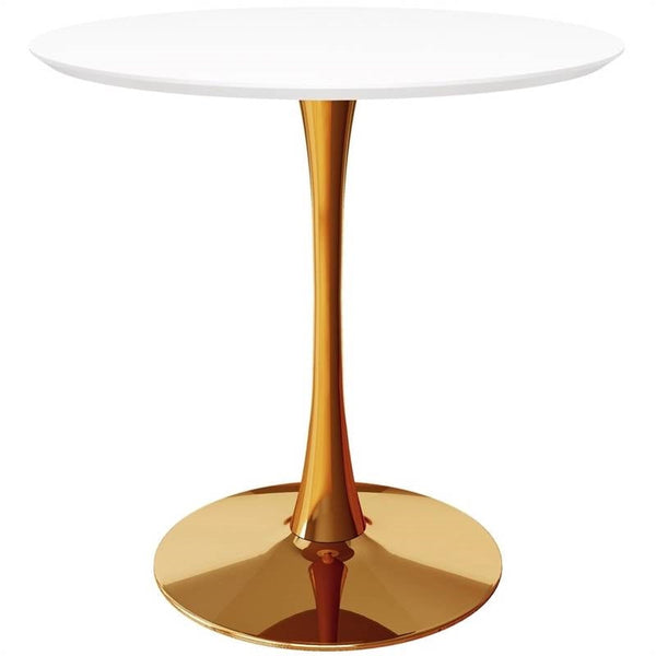 Dining > Dining Tables - Modern Classic 36-inch Round Pedestal Dining Table With White Top And Gold Base