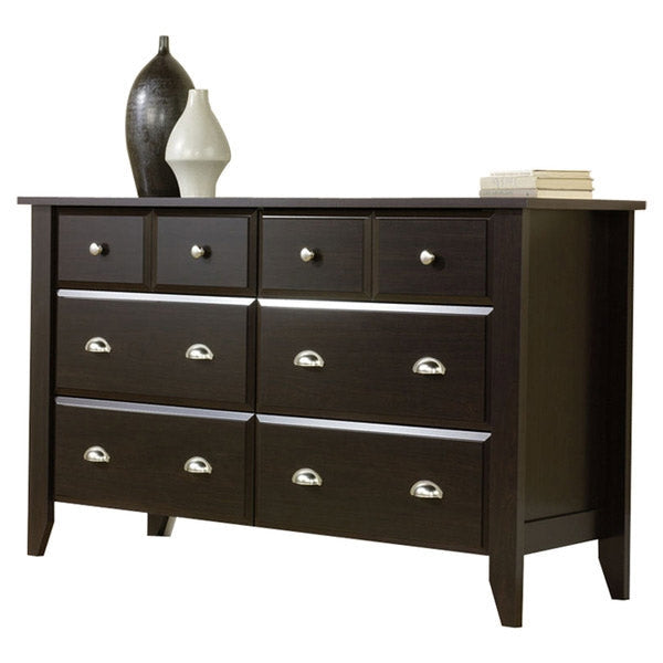 Bedroom > Nightstand And Dressers - Dark Brown Wood 6-Drawer Wardrobe Dresser