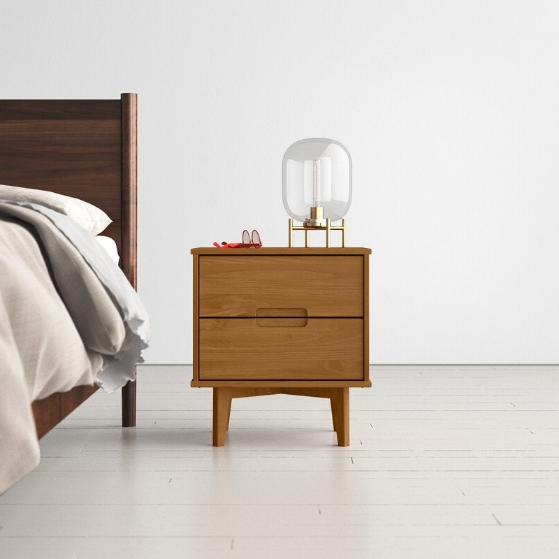 Bedroom > Nightstand And Dressers - FarmHouse 2 Drawer Solid Wood Nightstand Medium Brown