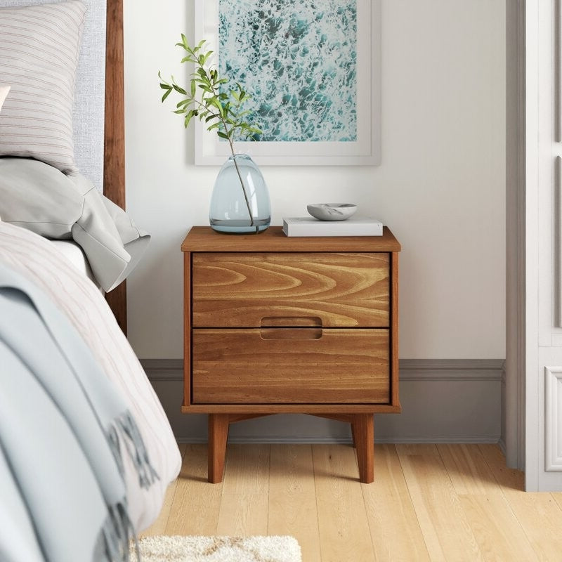 Bedroom > Nightstand And Dressers - FarmHouse 2 Drawer Solid Wood Nightstand Medium Brown
