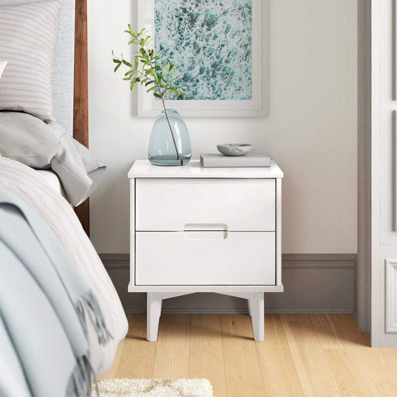 Bedroom > Nightstand And Dressers - FarmHouse 2 Drawer Solid Wood Nightstand White