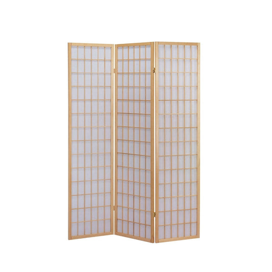 3-Panel Wooden Room Divider Japanese Shoji Screen in Natural-Novel Home