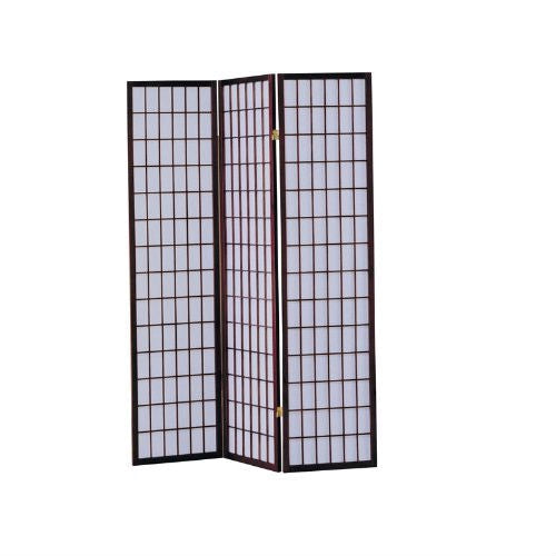 3-Panel Room Divider Asian Style Privacy Screen in Cherry Wood Finish-Novel Home