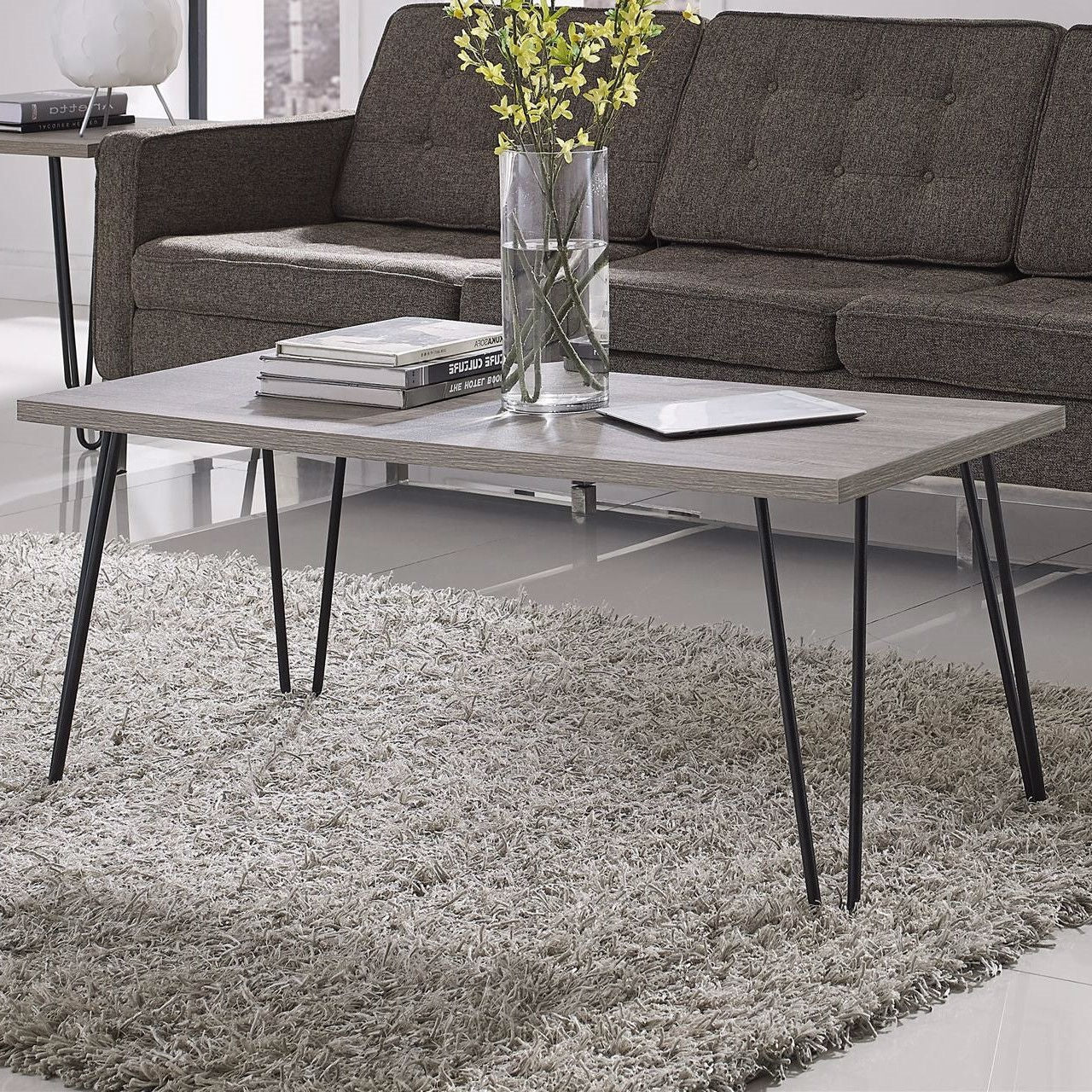 Living Room > Coffee Tables - Modern Classic Vintage Style Coffee Table With Wood Top And Metal Legs
