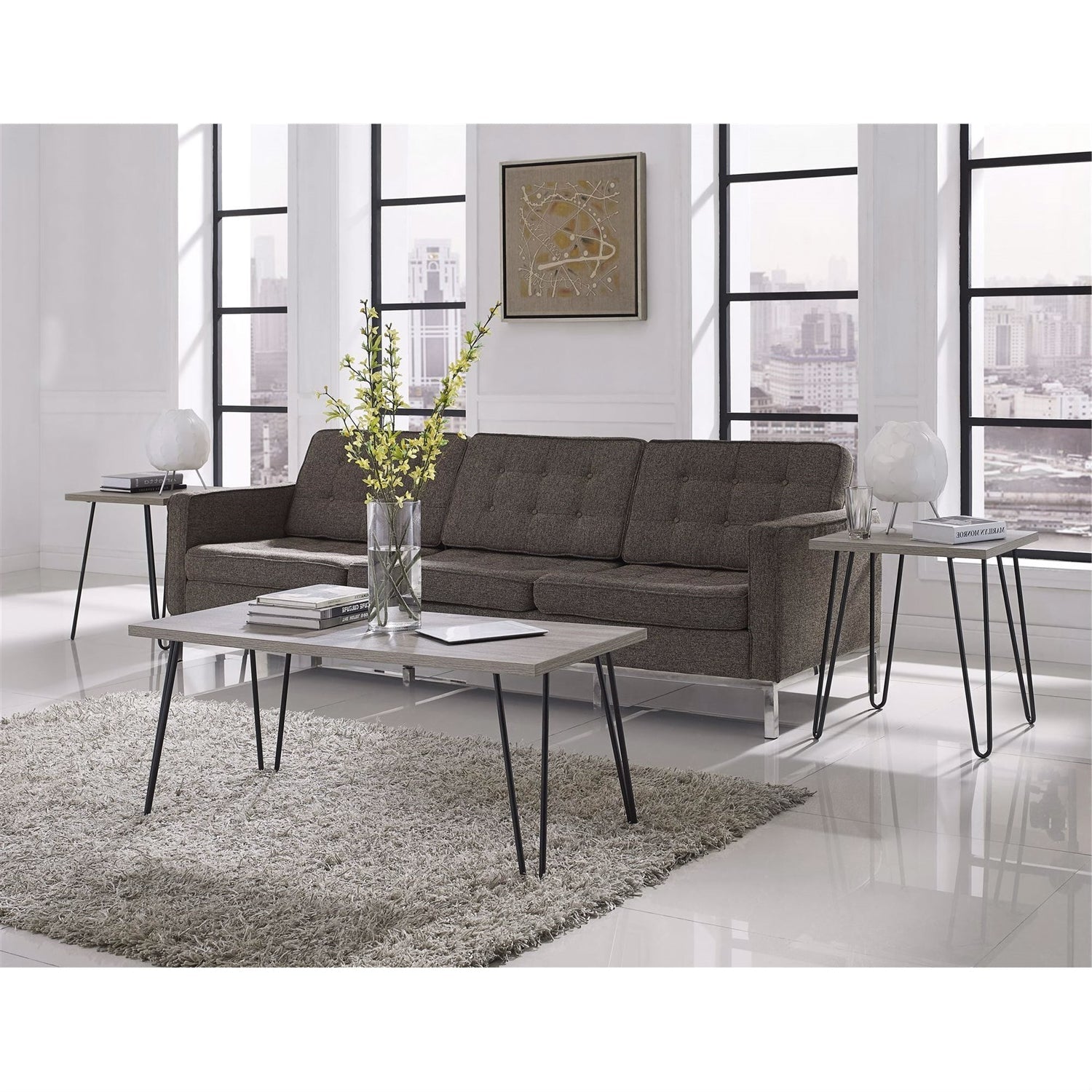 Living Room > Coffee Tables - Modern Classic Vintage Style Coffee Table With Wood Top And Metal Legs
