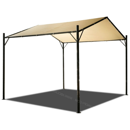 Outdoor > Gazebos & Canopies - Outdoor Patio Steel Frame 10 X 10 Ft Gazebo Carport With Beige Canopy