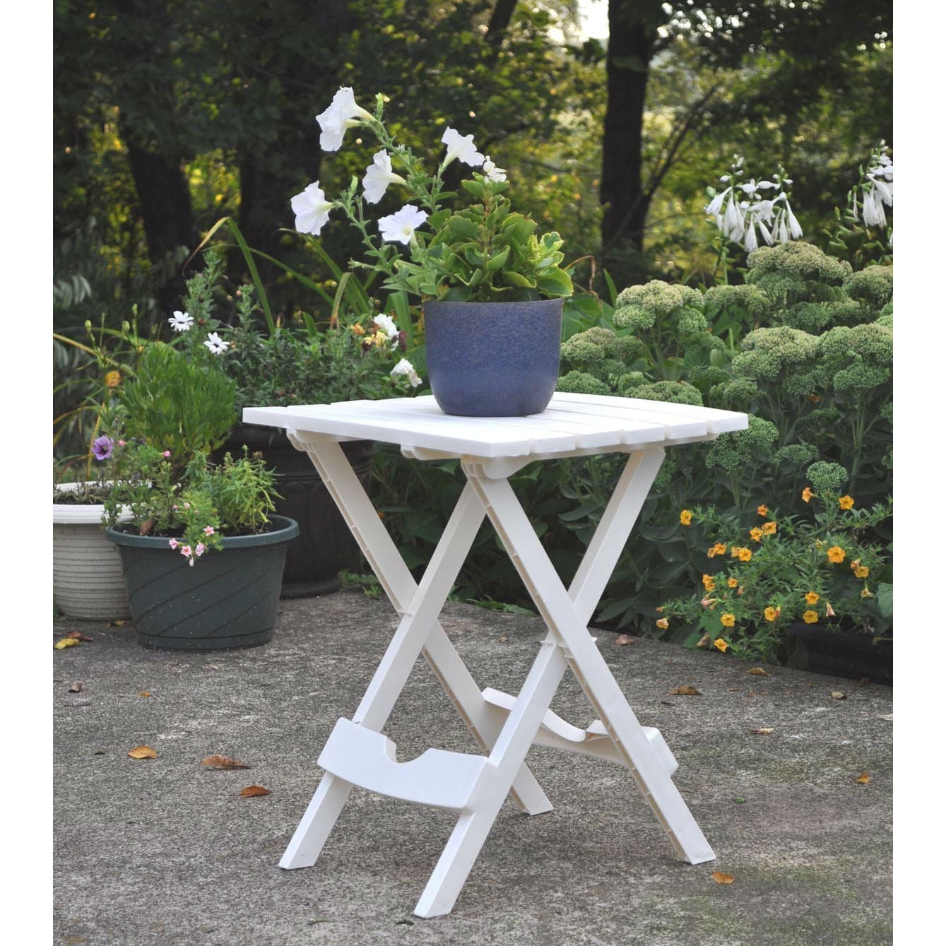 Outdoor > Outdoor Furniture > Patio Tables - Outdoor Fast Folding Patio Side Table, White Weather Resistant Resin