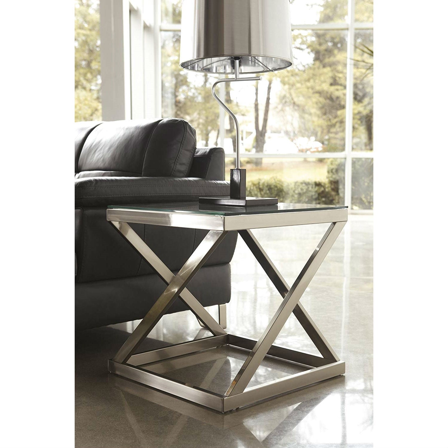 Bedroom > Nightstand And Dressers - Modern Glass Top Metal Frame End Table Nightstand