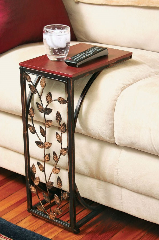 Living Room > Coffee Tables - Leaf Scroll Side Sofa Tray Snack Table