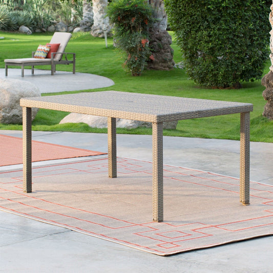 Outdoor > Outdoor Furniture > Patio Tables - Weather Resistant Resin Wicker Patio Dining Table 63-inch With Steel Frame