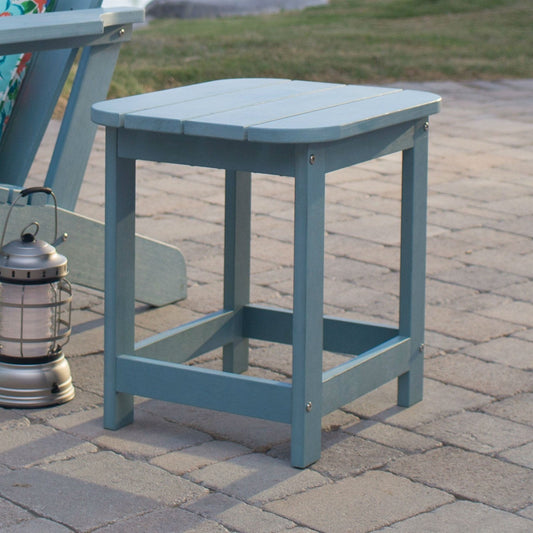 Outdoor > Outdoor Furniture > Patio Tables - Outdoor Deck Patio Side Table In Blue Green Resin Wood-look Finish