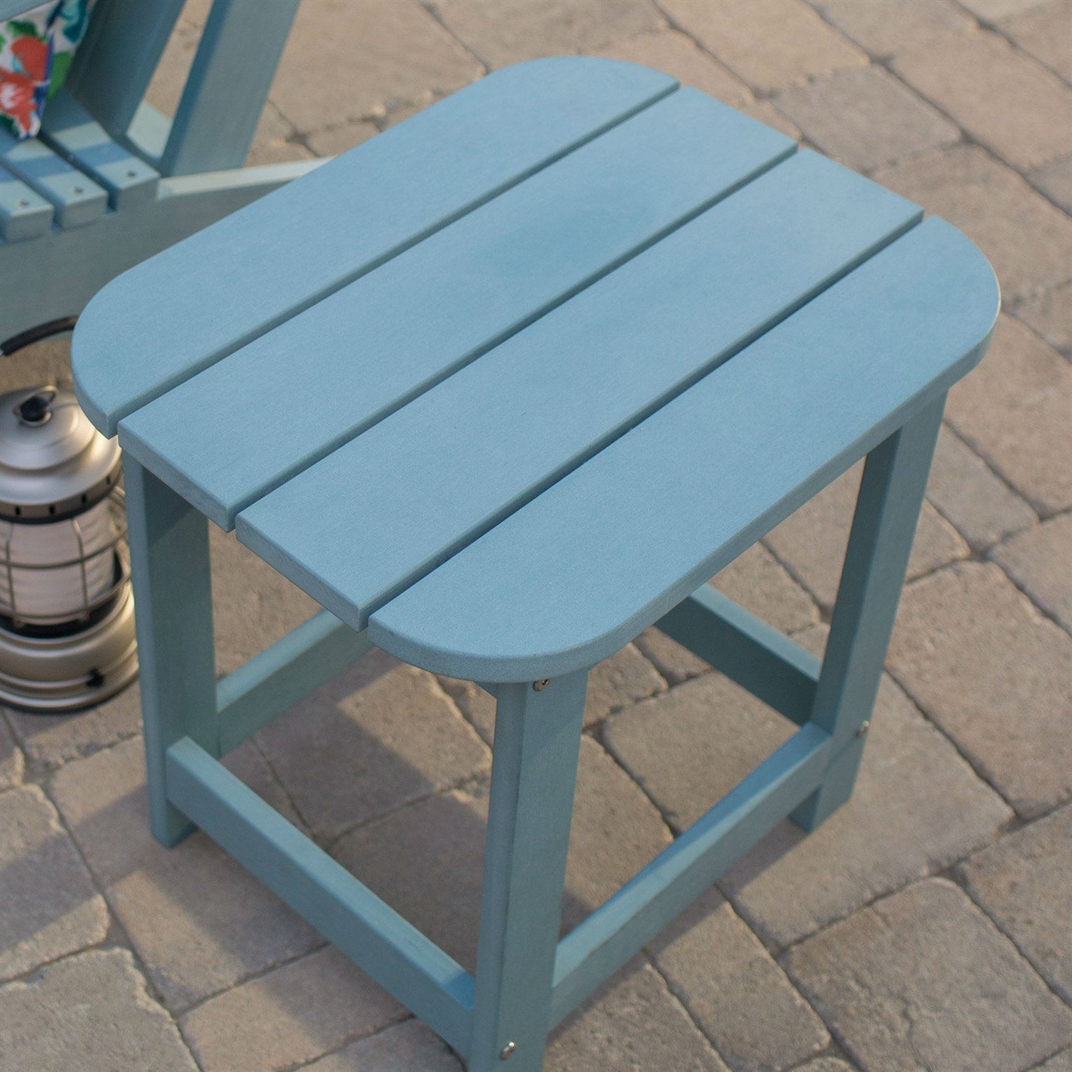 Outdoor > Outdoor Furniture > Patio Tables - Outdoor Deck Patio Side Table In Blue Green Resin Wood-look Finish