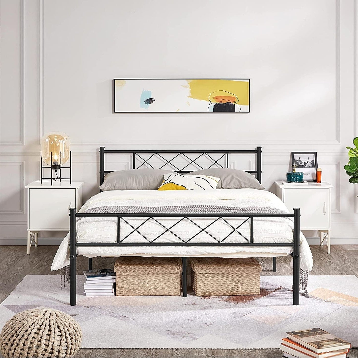 Bedroom > Bed Frames > Platform Beds - Full Size Traditional Powder Coated Slatted Metal Platform Bed
