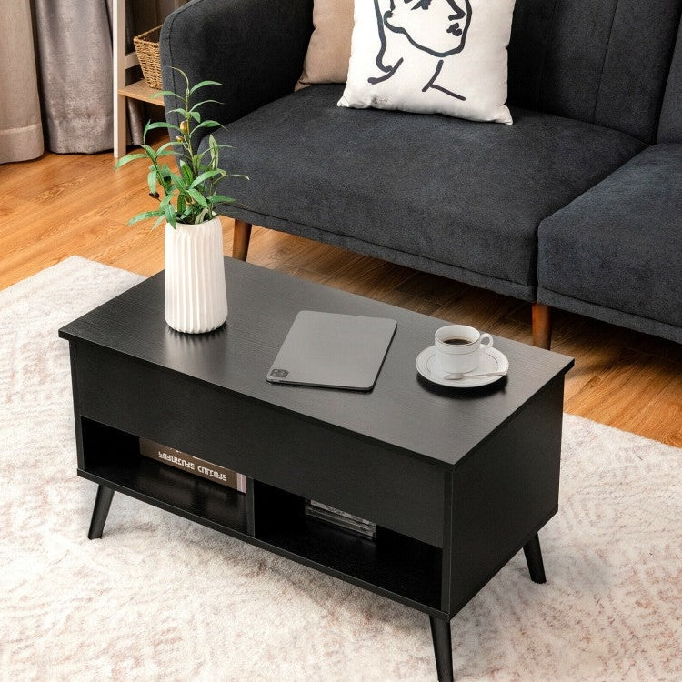 Living Room > Coffee Tables - Mid-Century Lift-Top Coffee Table Sofa Laptop Desk In Black Wood Finish