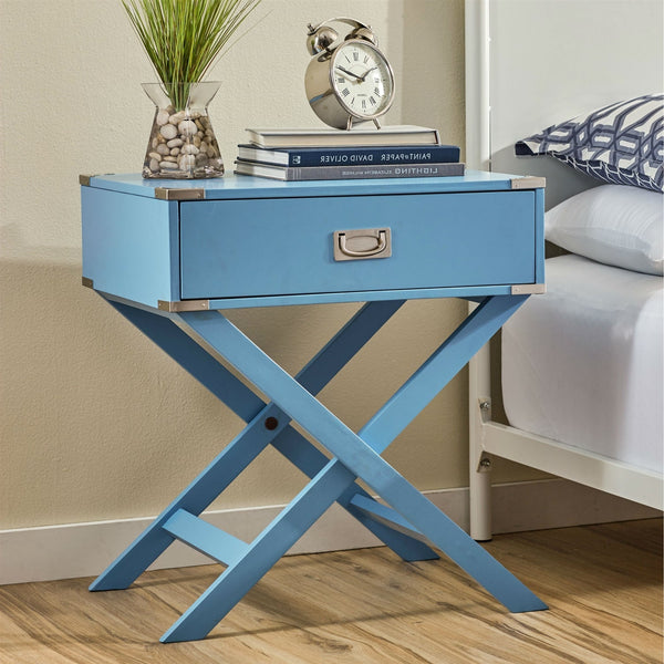 Bedroom > Nightstand And Dressers - Modern 1-Drawer Bedroom Nightstand End Table In Blue Finish