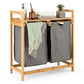Bathroom > Laundry Hampers - Natural Bamboo 2 Bin Sliding Laundry Hamper With Storage Shelf