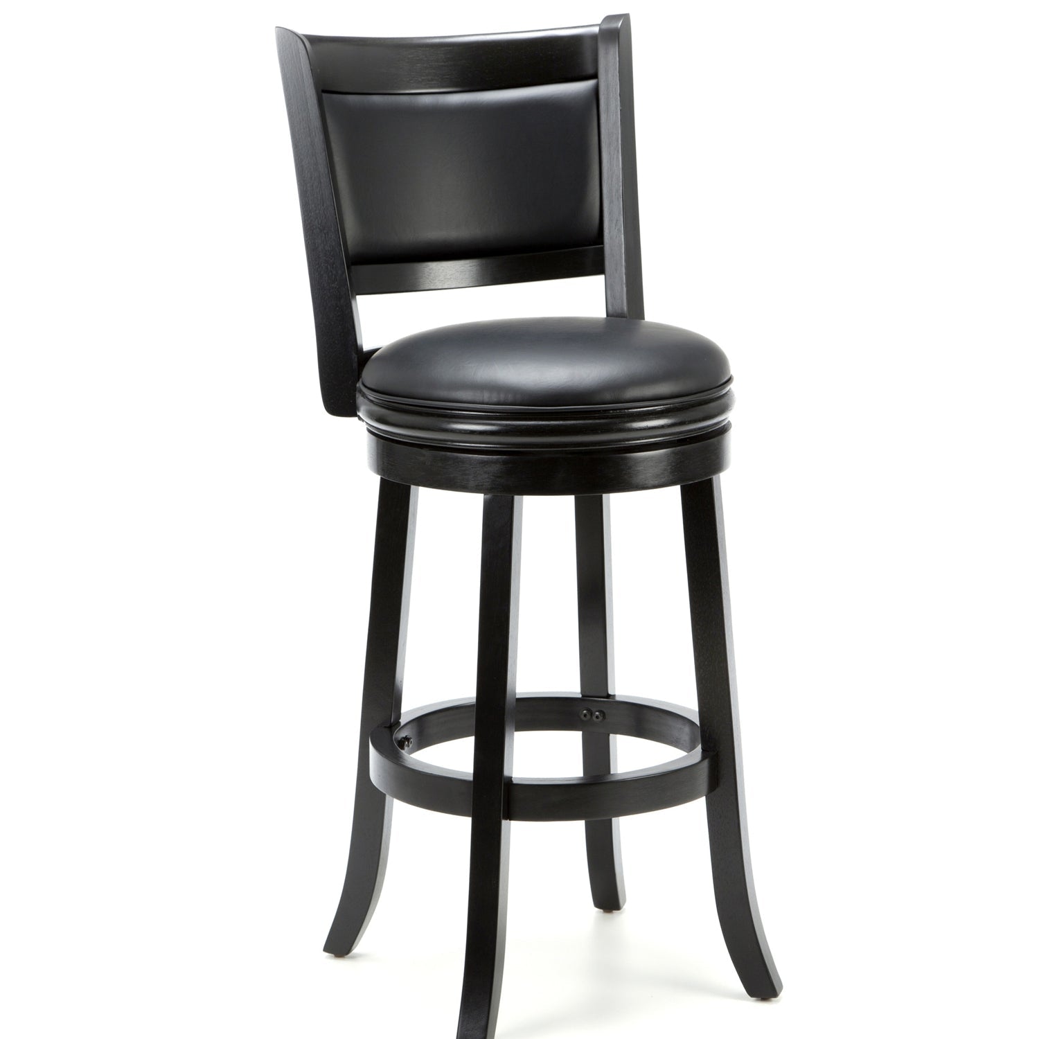 Dining > Barstools - Black 29-inch Swivel Seat Barstool With Faux Leather Cushion Seat