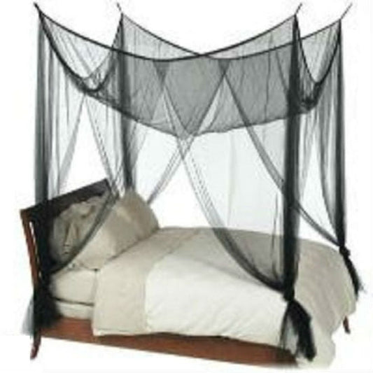 Bedroom > Bed Frames > Canopy Beds - Black 4-Post Canopy Bed Mesh Netting Mosquito Net - Fits Size Full Queen And King
