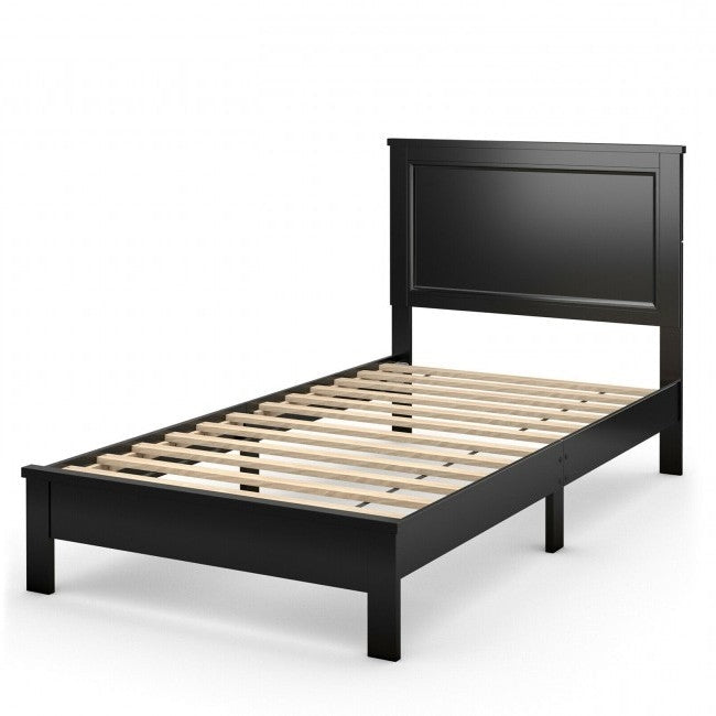 Bedroom > Bed Frames > Platform Beds - Twin Size Modern College Dorm Wooden Platform Bed In Black