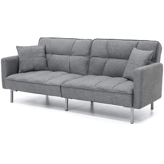 Living Room > Sofas - Modern Grey Linen Split-Back Futon Sofa Bed Couch