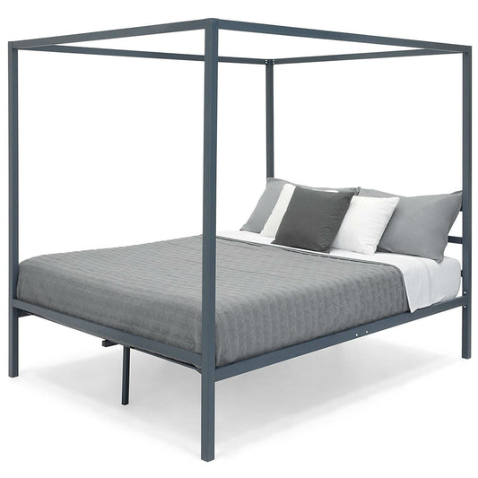 Bedroom > Bed Frames > Canopy Beds - Queen Size Grey Metal Platform Bed Frame With Canopy