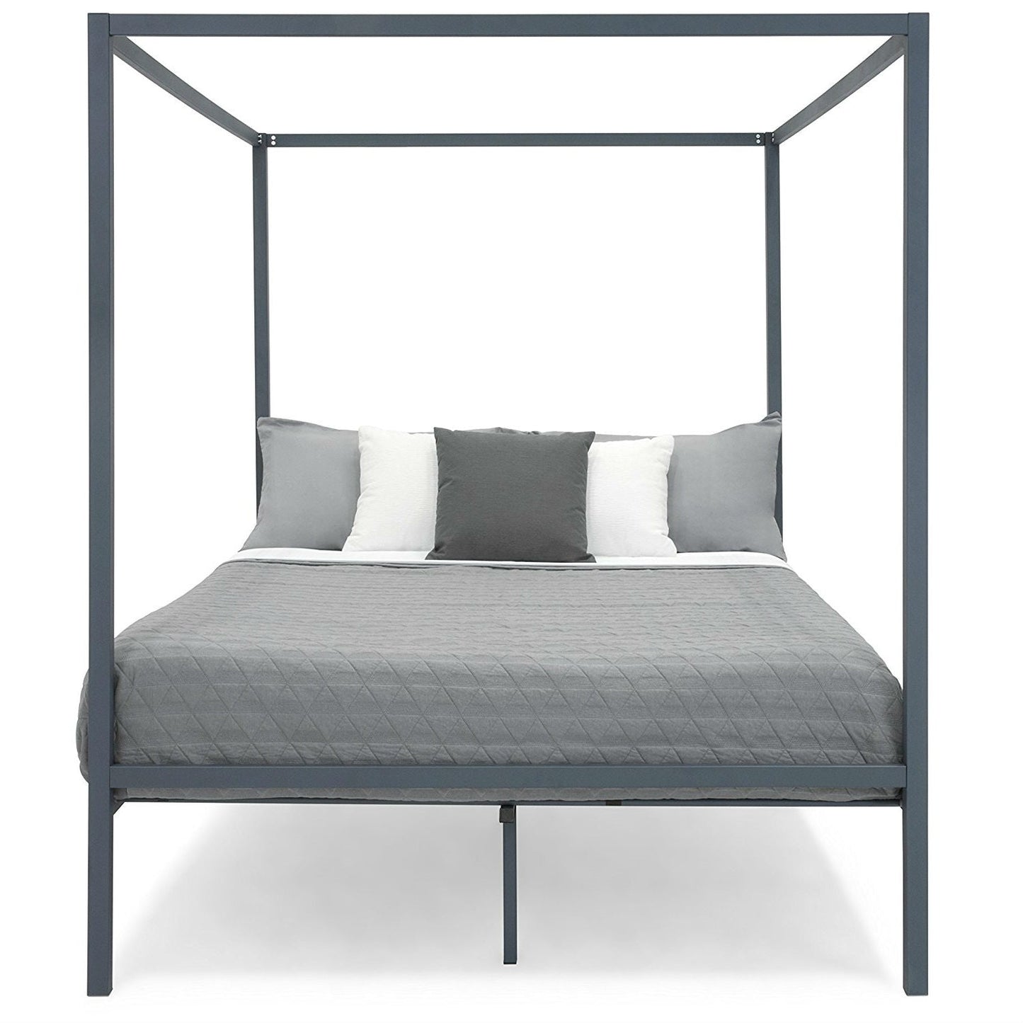 Bedroom > Bed Frames > Canopy Beds - Queen Size Grey Metal Platform Bed Frame With Canopy