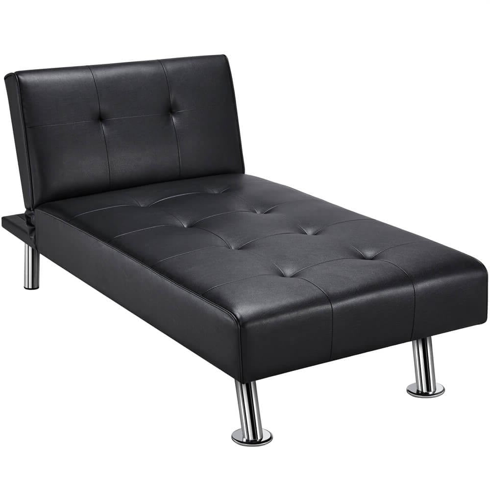 Living Room > Recliners And Chaise Lounge - Black Modern Faux Leather Chaise Lounge Recliner Sleeper Sofa