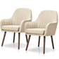 Living Room > Accent Chairs - Set Of 2 Retro Off-White Linen Upholstered Accent Chair With Stylish Wood Legs