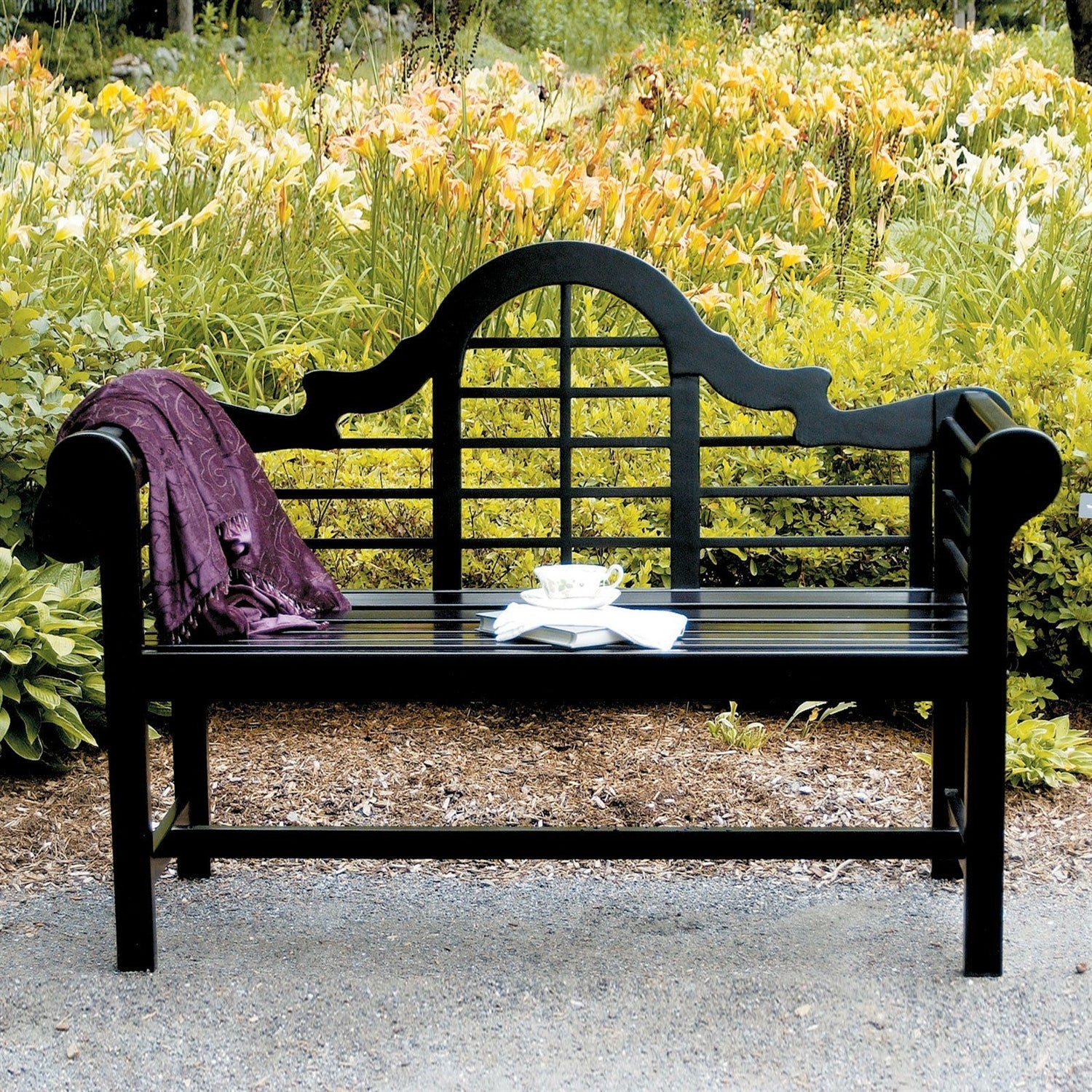 Outdoor > Outdoor Furniture > Garden Benches - Weather Resistant 4.5-Ft Eucalyptus Outdoor Garden Bench In Black