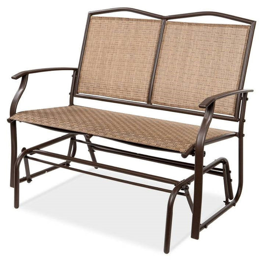 2 Seater Mesh Patio Loveseat Swing Glider Rocker with Armrests in Brown-Novel Home
