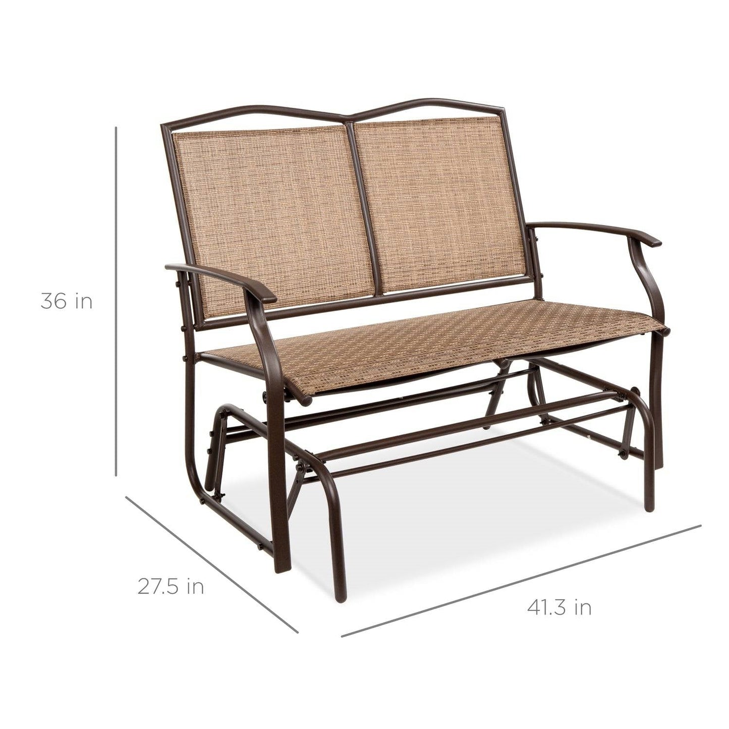 2 Seater Mesh Patio Loveseat Swing Glider Rocker with Armrests in Brown-Novel Home