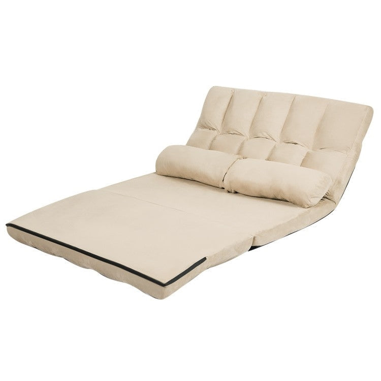 Living Room > Sofas - Faux Suede Minimalist 5 Tilt Foldable Floor Sofa Bed Detachable Cloth Cover In Beige