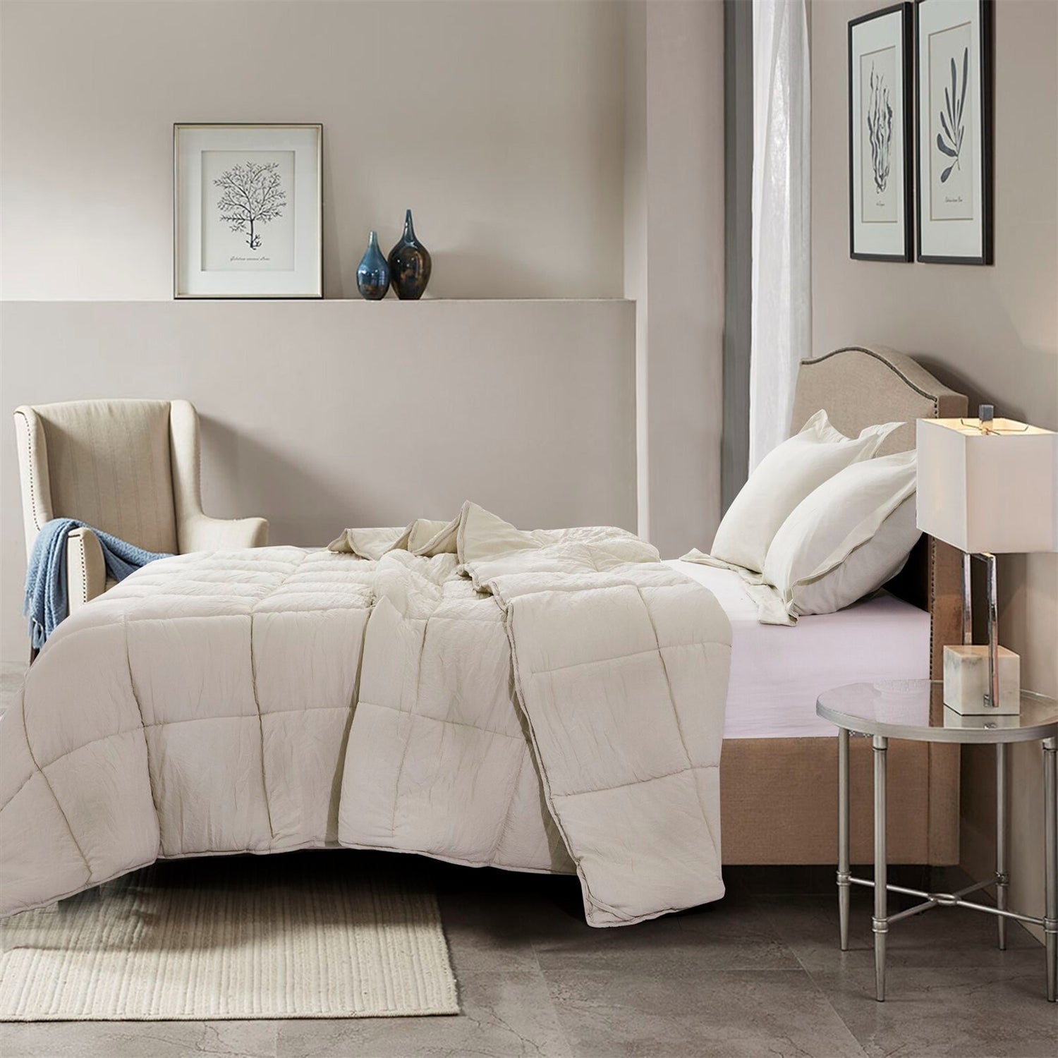 Bedroom > Comforters And Sets - King Size Beige 3 Piece Microfiber Reversible Comforter Set