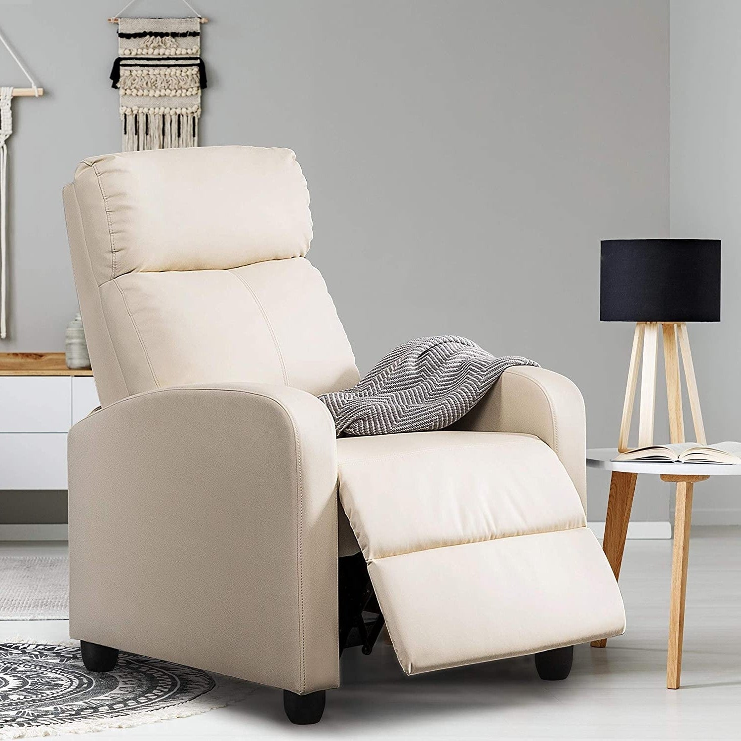 Living Room > Recliners And Chaise Lounge - Off White High-Density Faux Leather Push Back Recliner Chair