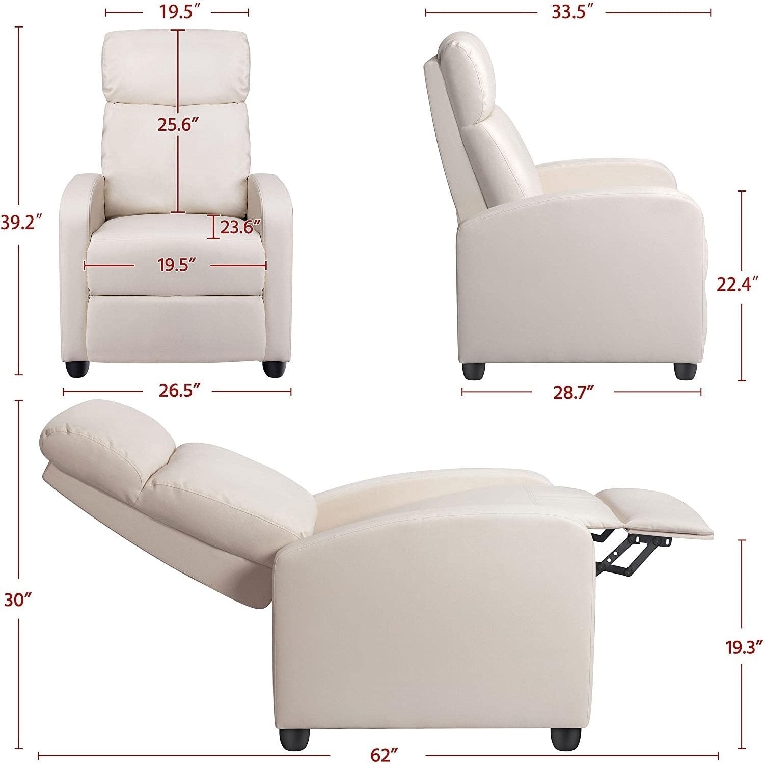 Living Room > Recliners And Chaise Lounge - Off White High-Density Faux Leather Push Back Recliner Chair