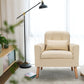 Living Room > Accent Chairs - Beige Linen Mid-Century Modern Living Room Accent Chair With Pillow