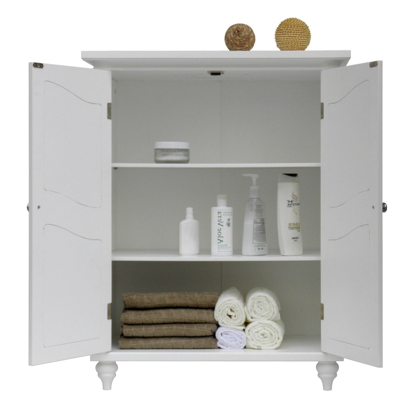 Bathroom > Bathroom Cabinets - Bathroom Linen Storage Floor Cabinet With 2-Doors In White Wood Finish