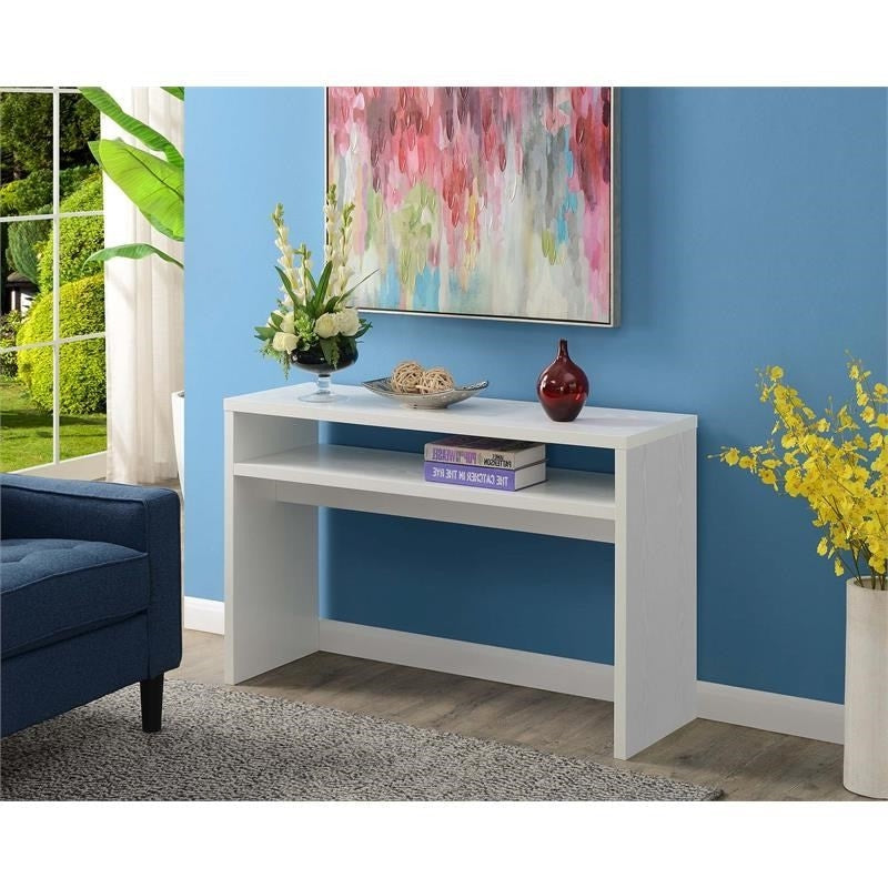 Living Room > Console & Sofa Tables - Modern FarmHome White Sofa Table Console Table With Bottom Shelf