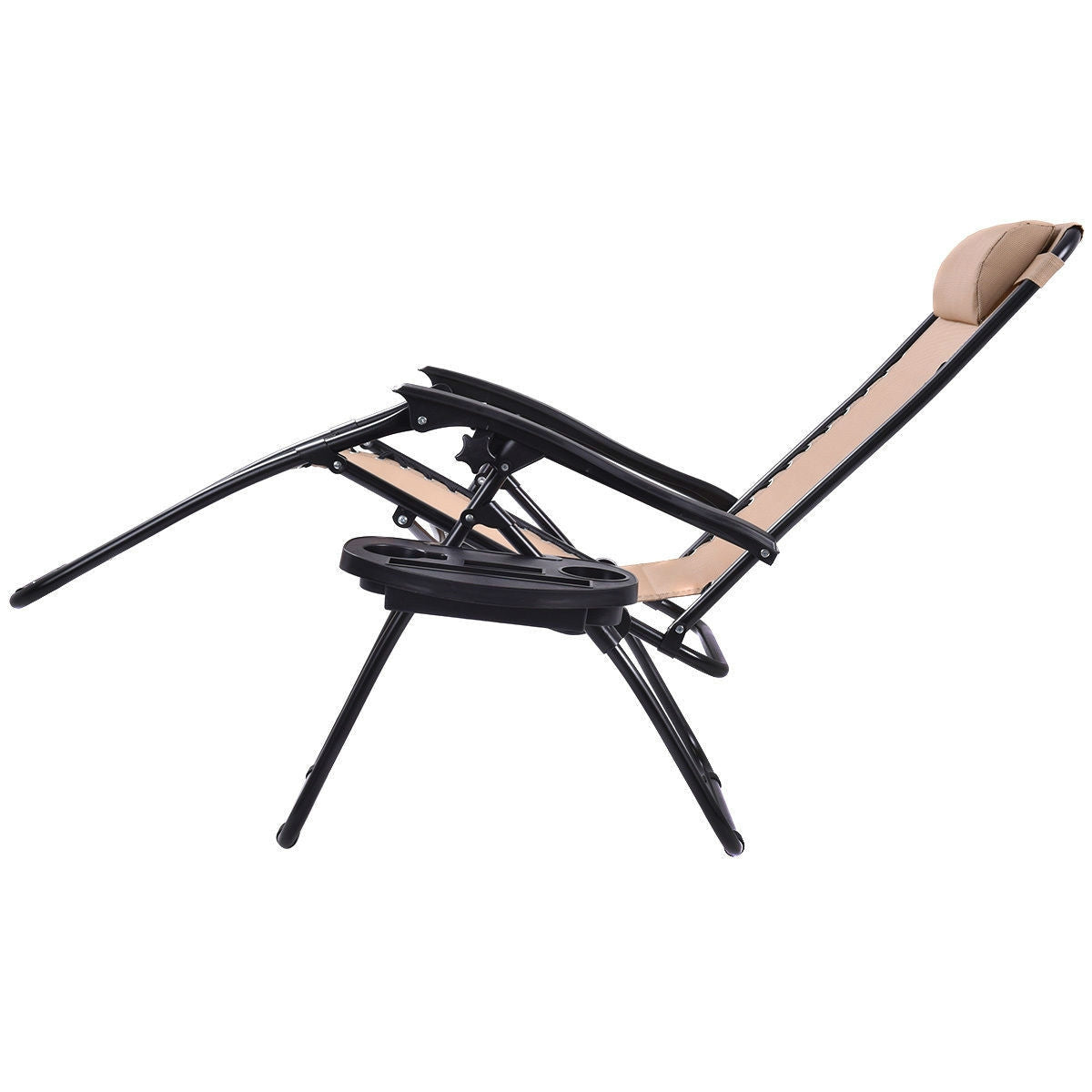 Outdoor > Outdoor Furniture > Patio Chairs - Set Of 2 Beige Folding Outdoor Zero Gravity Lounge Chair Recliner