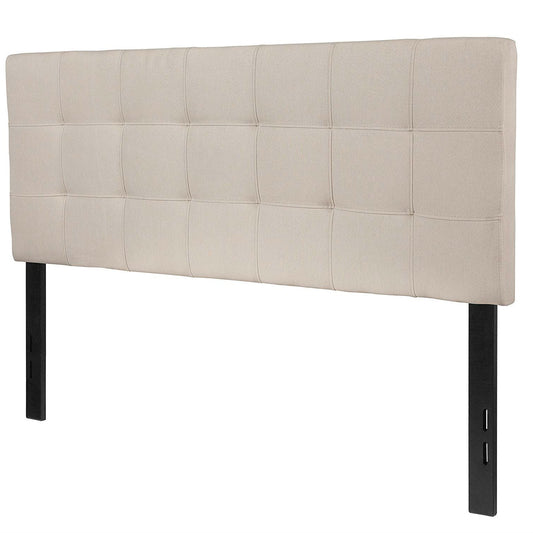 Bedroom > Headboards - Full Size Beige Taupe Fabric Box-Stitch Upholstered Headboard