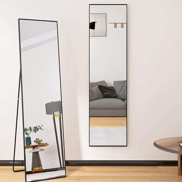 Accents > Mirrors - Modern Full Length Floor Mirror With Stand Or Wall Mount With Black Frame