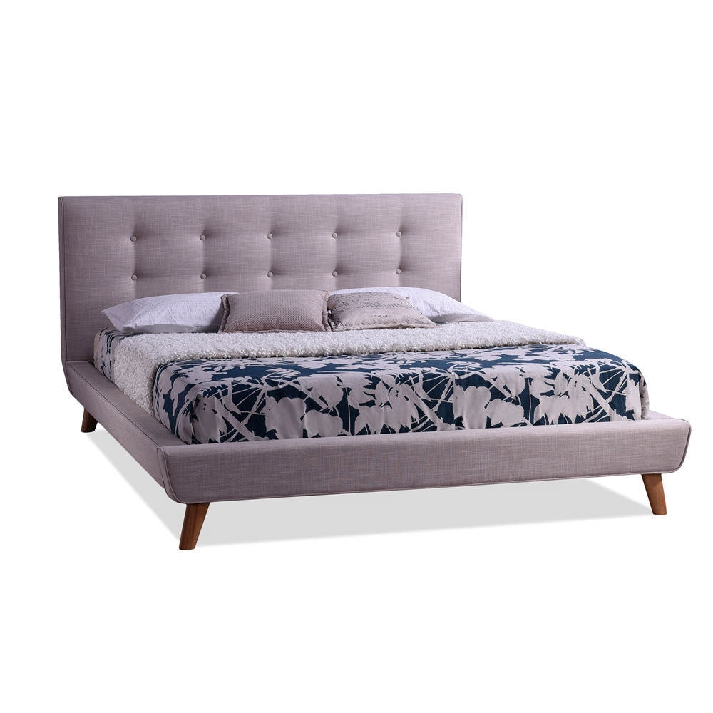 Bedroom > Bed Frames > Platform Beds - Full Size Beige Linen Upholstered Platform Bed With Button Tufted Headboard