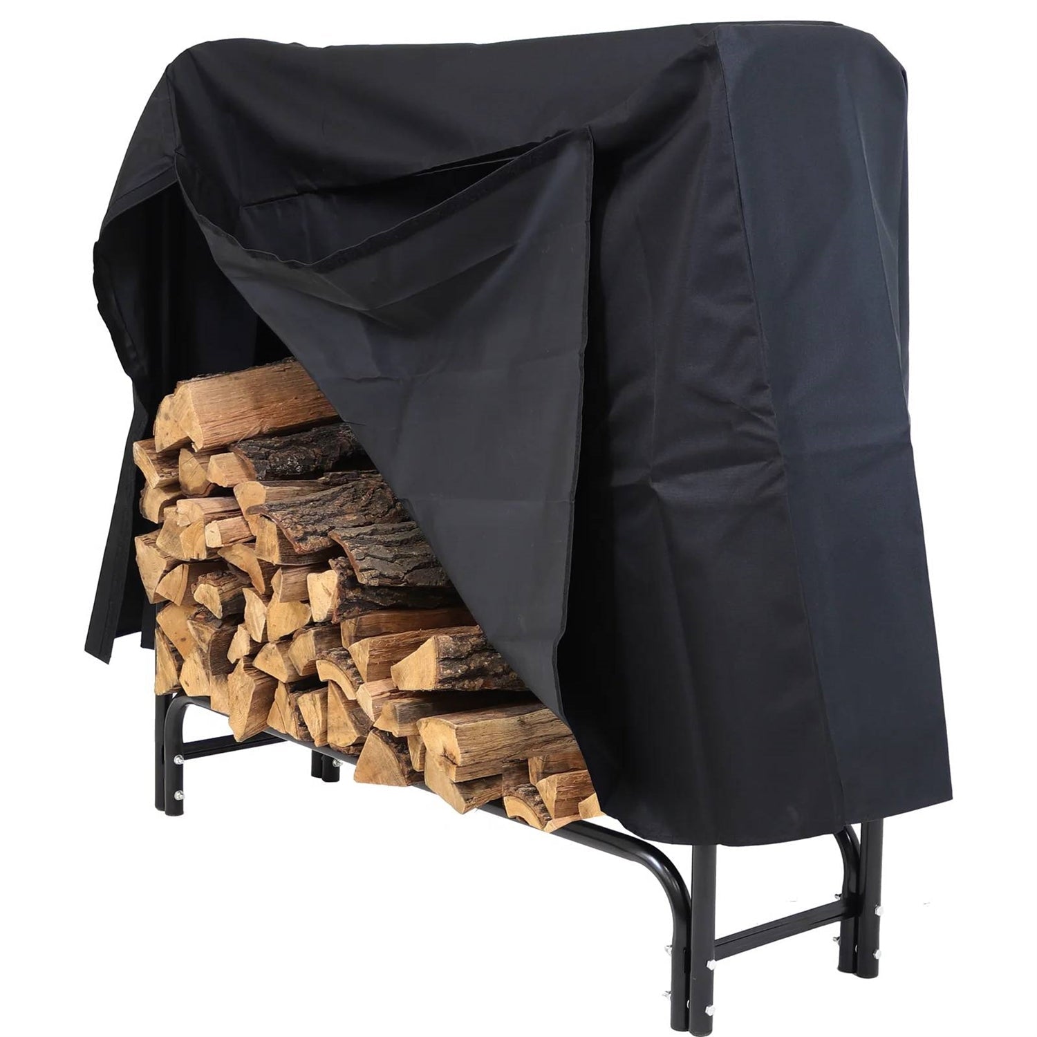Outdoor > Firewood Racks - 4-Ft Indoor Outdoor Black Metal Firewood Holder Log Rack With Cover