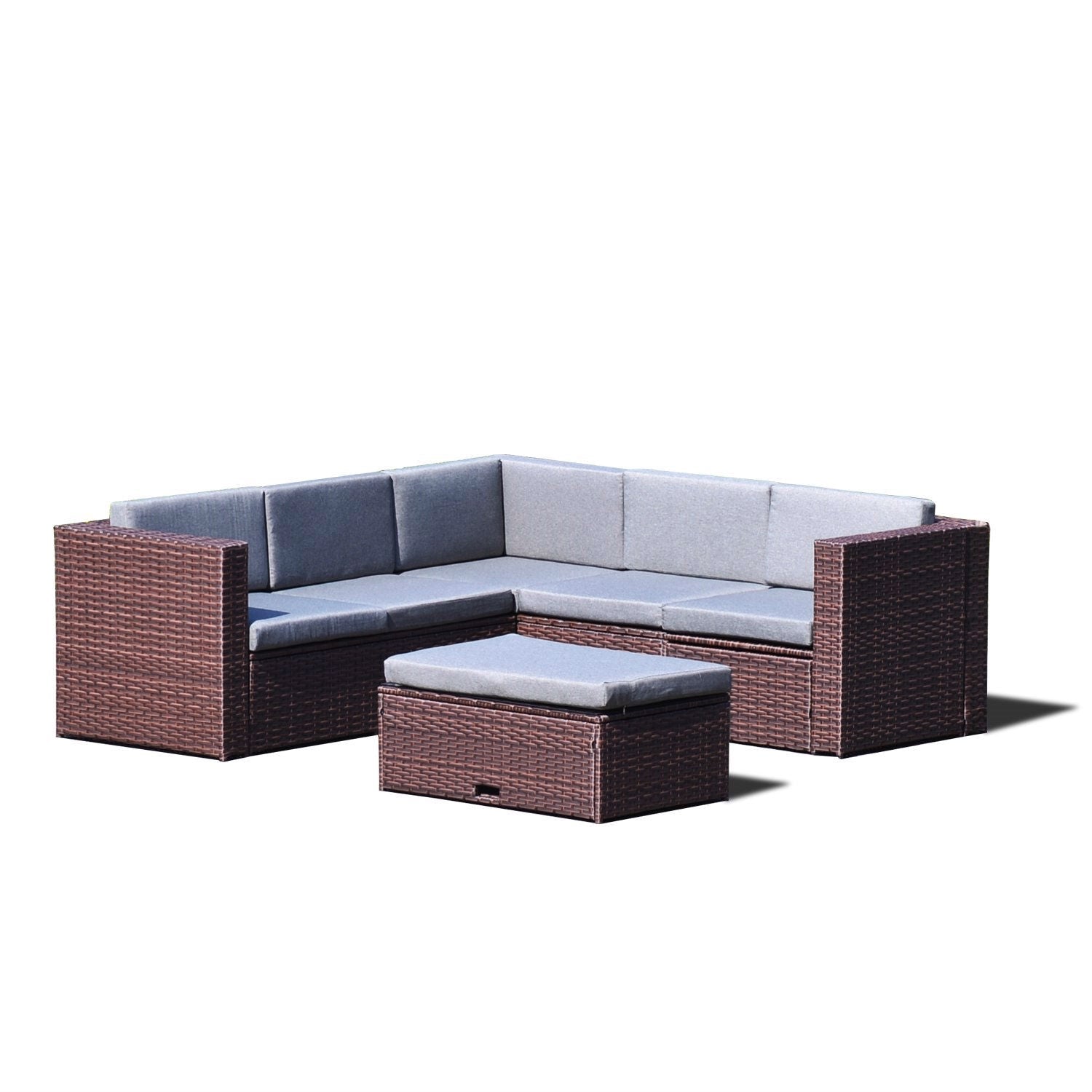 Outdoor > Outdoor Furniture > Patio Furniture Sets - Brown Resin Wicker 4-Piece Outdoor Patio Furniture Set With Grey Cushions