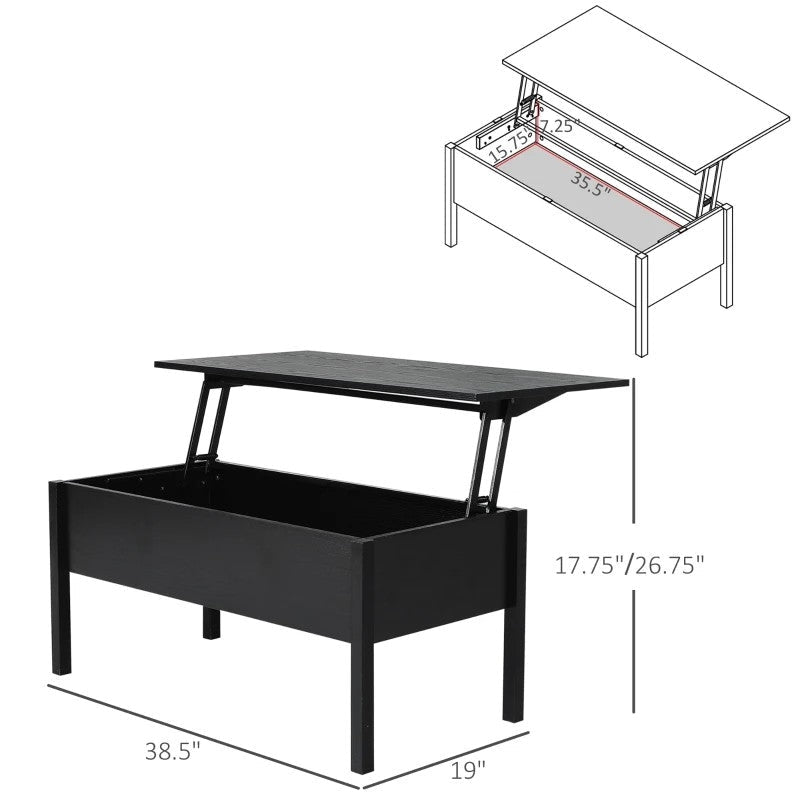 Living Room > Coffee Tables - Modern Black Lift Top Coffee Table W/ Hidden Storage